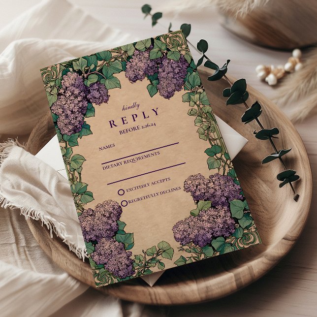 Art Nouveau Lilac Wedding RSVP Card (Creator Uploaded)