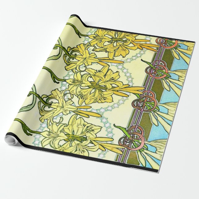 Art Nouveau Lilies 1901 Wrapping Paper (Unrolled)