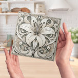 Art nouveau Lilly Floral Tile<br><div class="desc">Art nouveau Lilly Floral Tile design with a black and white theme and a symmetrical classic design Not intended for outdoor use. We suggest that you order one tile to review before placing a large order. This is a pretty design tile go with every color scheme. You could use it...</div>