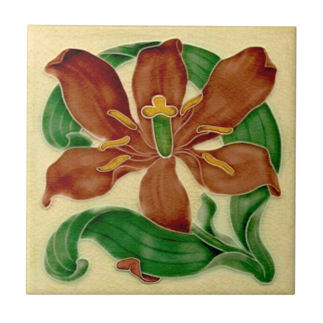 Art Nouveau Lily Antique Pilkington Repro Ceramic Tile (Front)