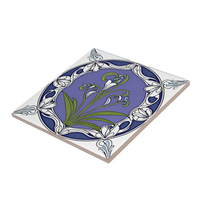 Art nouveau lily flower pattern ceramic tile (Side)