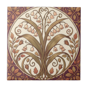 Art Nouveau Lily of the Valley Botanical Ceramic Tile