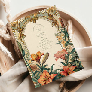Art Nouveau Lily Wedding – Floral Frame Design Invitation