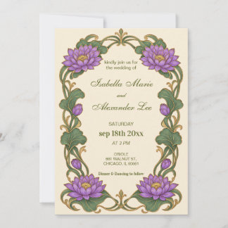 Art Nouveau Lotus Floral Frame Wedding Invitation