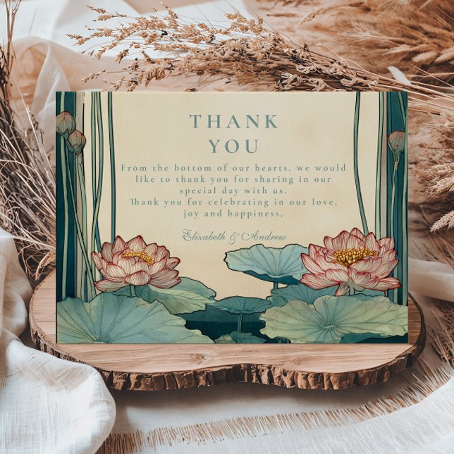 Art Nouveau Lotus Floral Wedding Thank You Card (Creator Uploaded)
