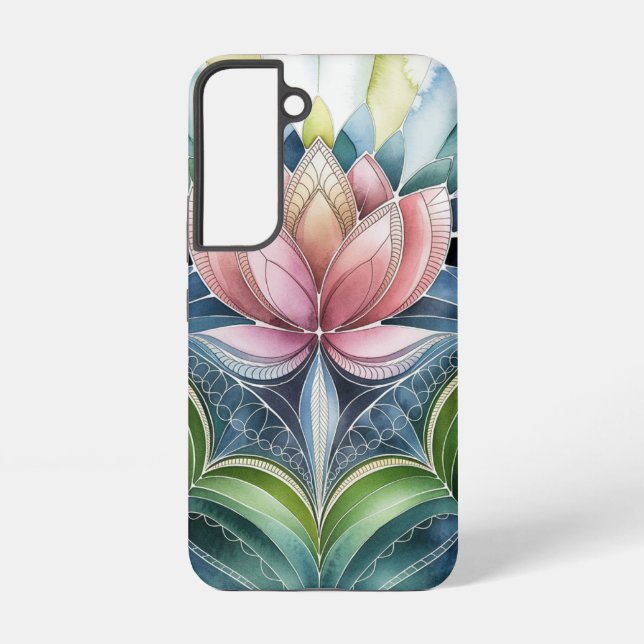 Art Nouveau Lotus Watercolor Mandala Samsung Galaxy S22 Case (Back)
