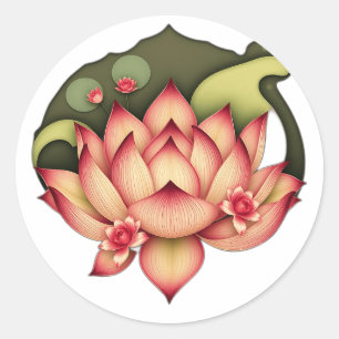 Art Nouveau Lotus with Water Lilies Classic Round Sticker