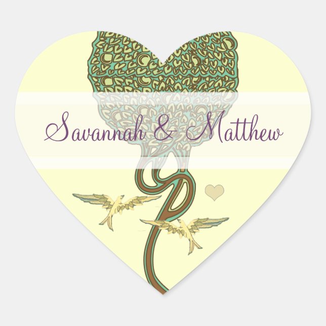 Art Nouveau Love Bird Wedding Stickers Seals (Front)