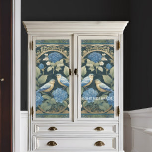 Art Nouveau Love Birds Blue Hydrangea Ephemera Tissue Paper