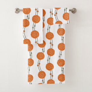 Art Nouveau Mackintosh Rose Stripes Orange Bath Towel Set