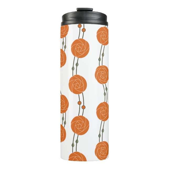 Art Nouveau Mackintosh Rose Stripes Orange Thermal Tumbler (Front)