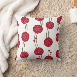 Art Nouveau Mackintosh Rose Stripes Red Cushion