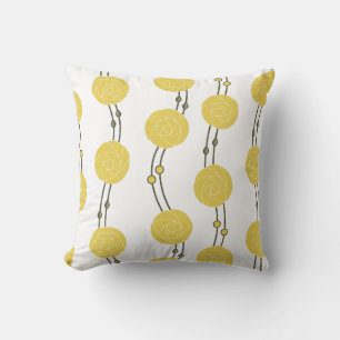 Art Nouveau Mackintosh Rose Stripes Yellow Cushion