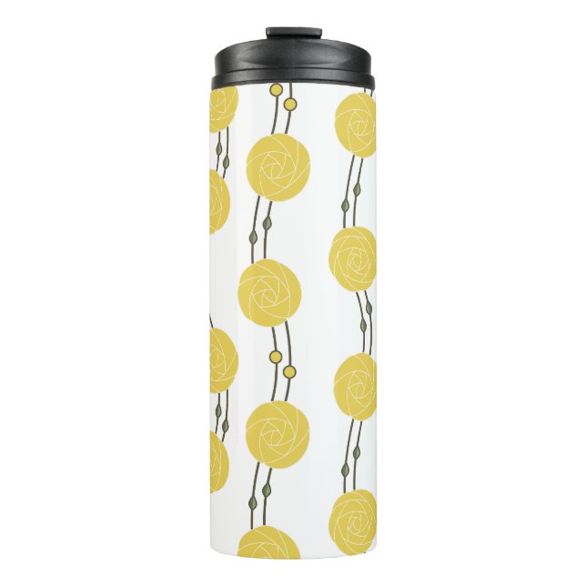 Art Nouveau Mackintosh Rose Stripes Yellow Thermal Tumbler (Front)