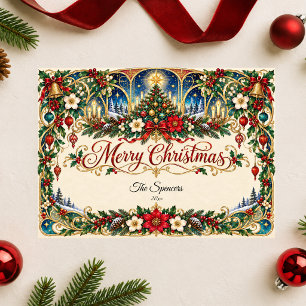 Art Nouveau Merry Christmas Botanical Card