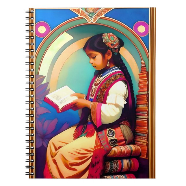 Art Nouveau Mexican Girl Reading Notebook (Front)