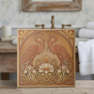 Art Nouveau Mirrored CranePat#9 Terra Cotta ID1193 Ceramic Tile