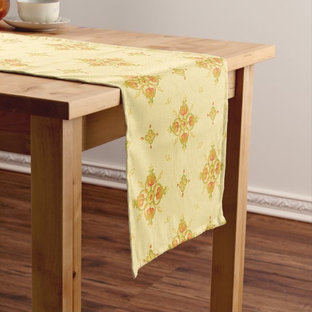 Art Nouveau Mission Style Bands of Tulips pattern Short Table Runner (In Situ)