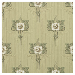 Art Nouveau Mission Style White Flower Pattern Fabric