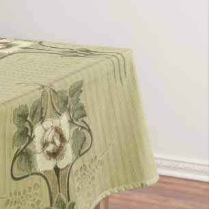 Art Nouveau Mission Style White Flower Pattern Tablecloth