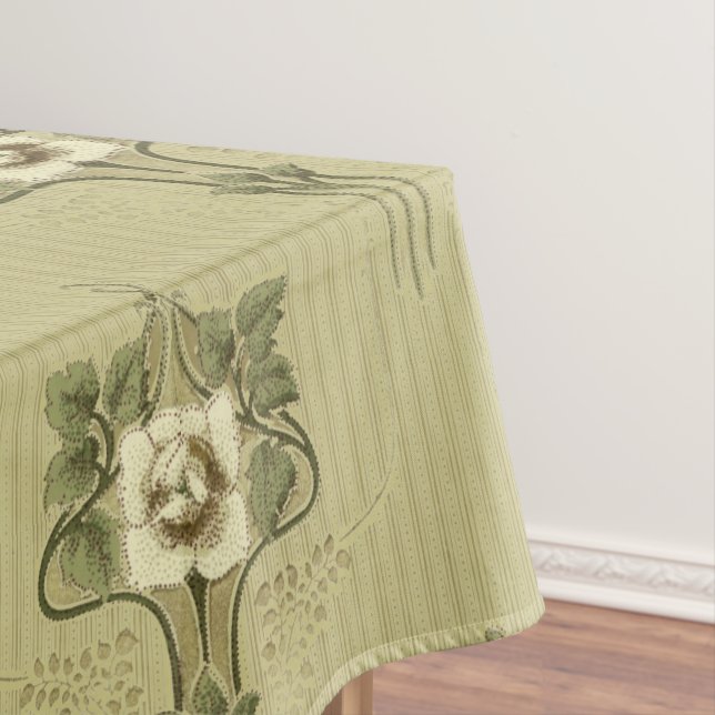 Art Nouveau Mission Style White Flower Pattern Tablecloth (In Situ)