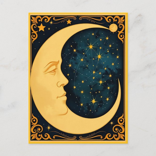 Art Nouveau Moon Illustration Postcard (Front)