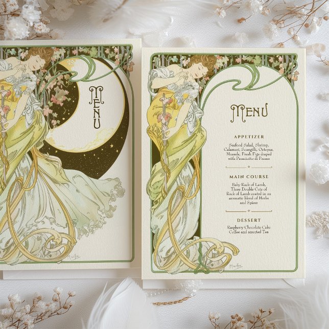 Art Nouveau Moonlit Wedding Menu Card (Creator Uploaded)