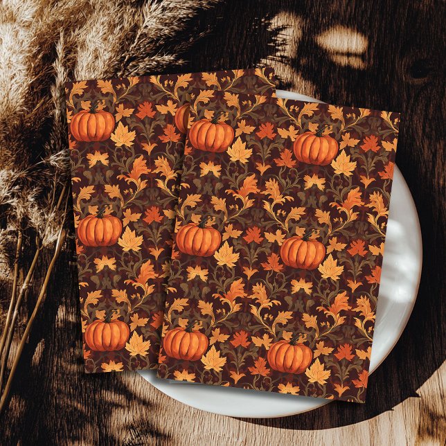 Art nouveau Morris autumn fall leaves pumpkins Tissue Paper (Art nouveau Morris autumn fall leaves pumpkins Tissue Paper)