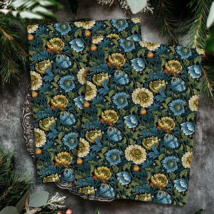 Art nouveau Morris dusty blue ivory flowers sage Tissue Paper