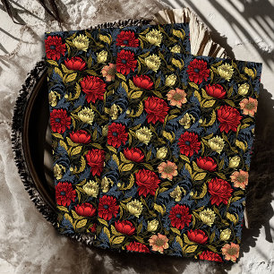 Art nouveau Morris hot red white flowers pastel Tissue Paper