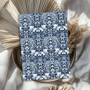 Art nouveau Morris navy blue and white flowers Tissue Paper