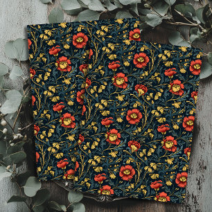Art nouveau Morris red gold pastel navy blue Tissue Paper