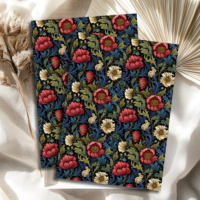 Art nouveau Morris red white flowers pastel blue Tissue Paper (Art nouveau Morris red white flowers pastel blue Tissue Paper)