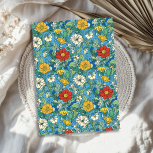 Art nouveau Morris red yellow white flowers blue Tissue Paper