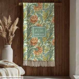 Art nouveau Morris style terracotta pastel green Fleece Blanket
