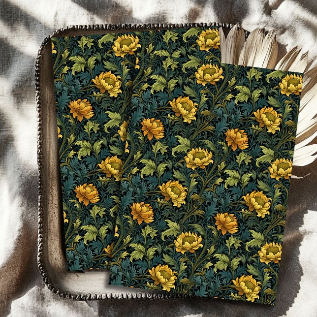 Art nouveau Morris yellow flowers pastel blue sage Tissue Paper (Art nouveau Morris yellow flowers pastel blue sage Tissue Paper)