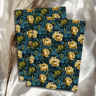 Art nouveau Morris yellow flowers pastel blue sage Tissue Paper