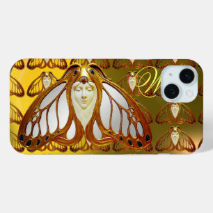 ART NOUVEAU MOTH WOMAN GEM MONOGRAM iPhone 15 MINI CASE
