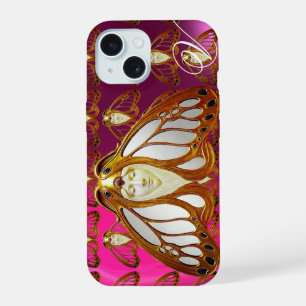 ART NOUVEAU MOTH WOMAN GEM MONOGRAM PINK PURPLE iPhone 15 CASE