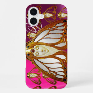ART NOUVEAU MOTH WOMAN GEM MONOGRAM PINK PURPLE iPhone CASE