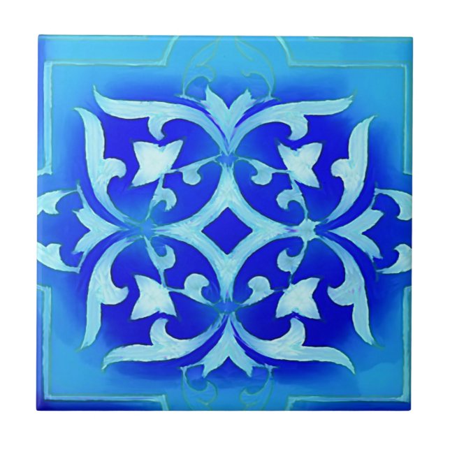 art-nouveau motifs in blues ceramic tile (Front)