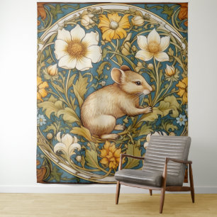 Art nouveau mouse and flowers tapestry