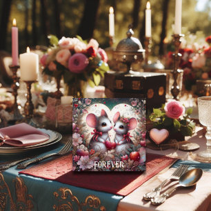 Art Nouveau Mouse Couple Floral Hearts Valentine  Holiday Card