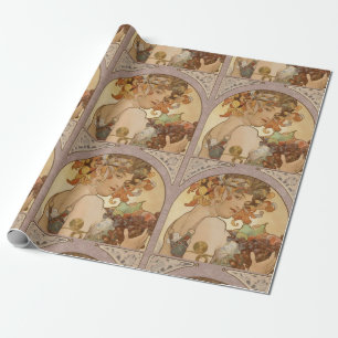 Art Nouveau Mucha Beautiful Woman Fruit Wrapping Paper