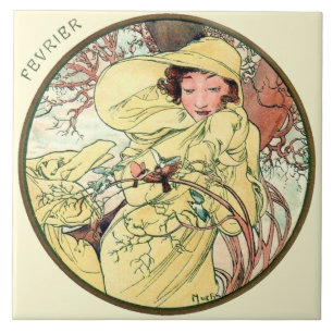 Art Nouveau Mucha Calendar February Tile