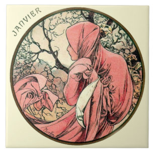 Art Nouveau Mucha Calendar January Tile