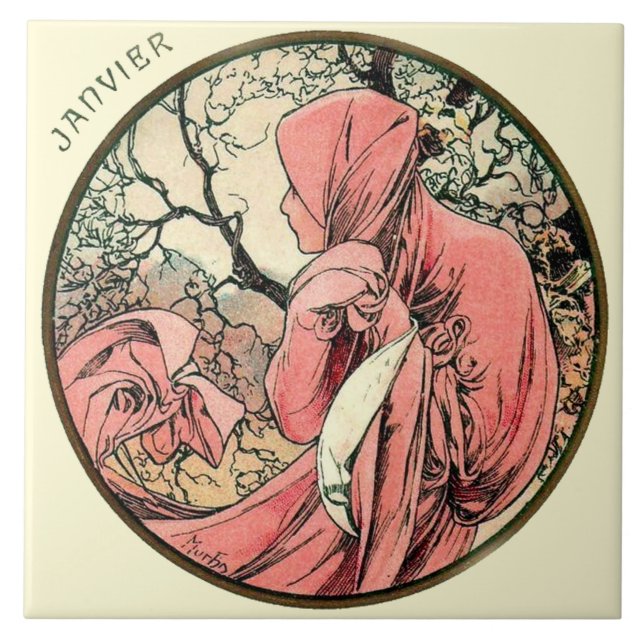 Art Nouveau Mucha Calendar January Tile (Front)