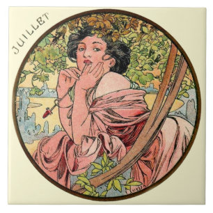 Art Nouveau Mucha Calendar July Ceramic Tile