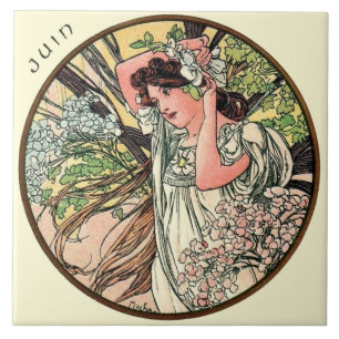 Art Nouveau Mucha Calendar June Tile
