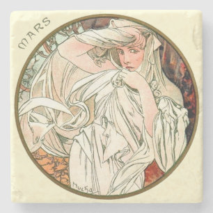 Art Nouveau Mucha Calendar March Stone Coaster